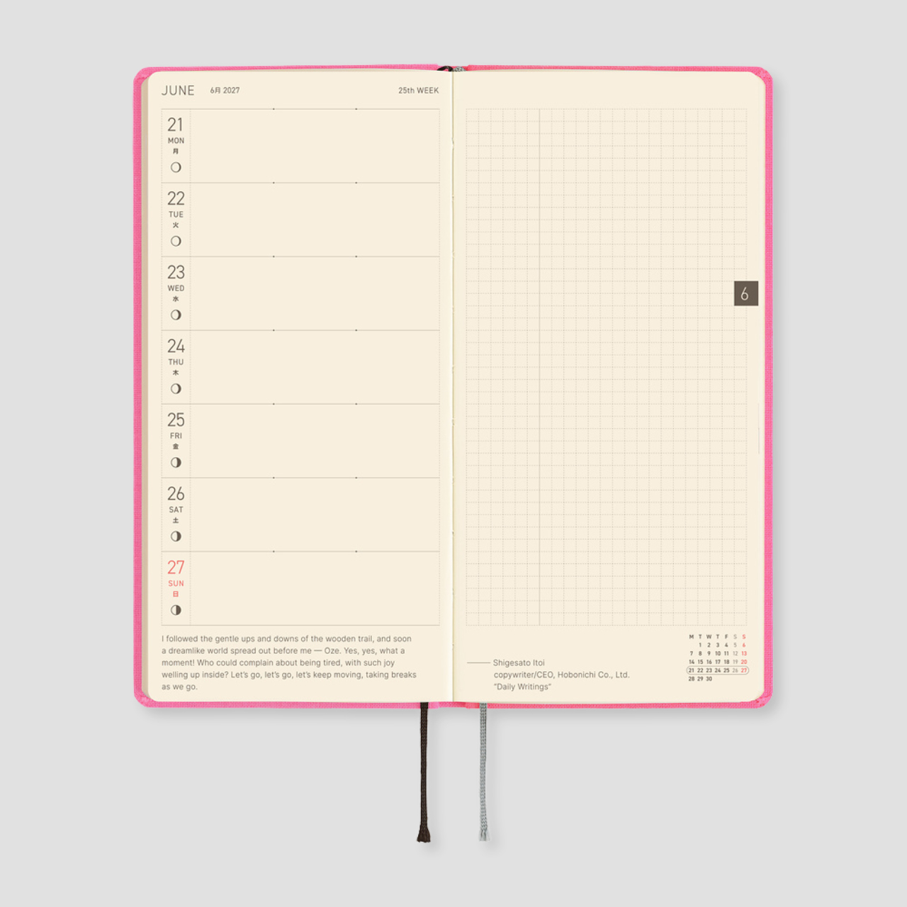 Hobonichi Taschenplaner 2027 Weeks Colors: Pink Sapphire (engl.)