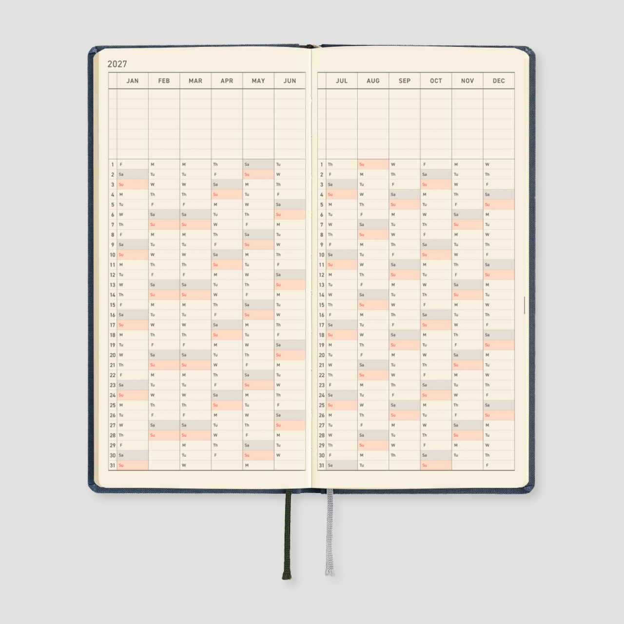 Hobonichi Taschenplaner 2027 Weeks Colors: Midnight Blue (engl.)