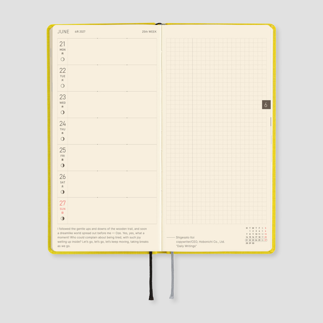 Hobonichi Taschenplaner 2027 Weeks Colors: Canaria Yellow (engl.)