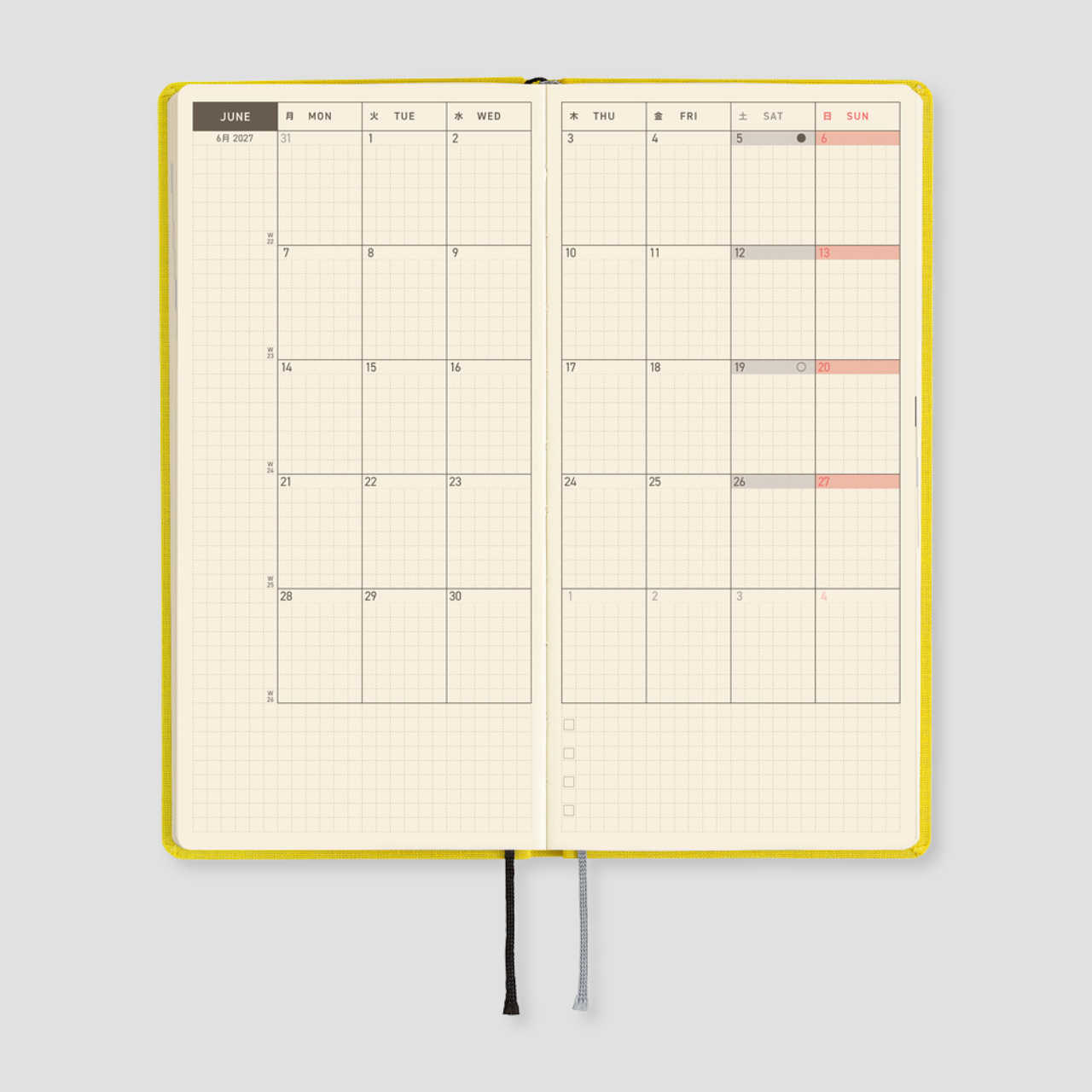 Hobonichi Taschenplaner 2027 Weeks Colors: Canaria Yellow (engl.)