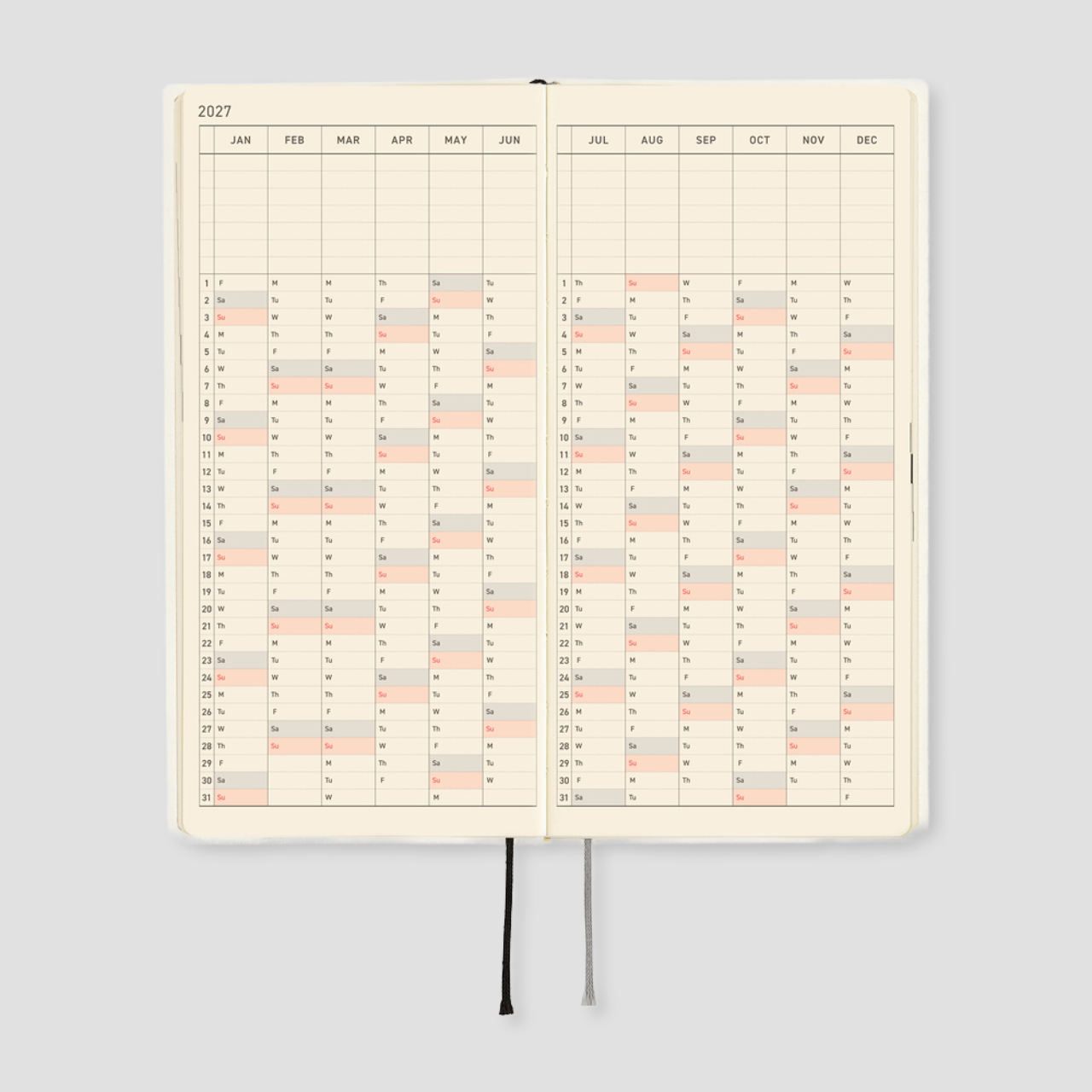 Hobonichi Taschenplaner 2027 Weeks White Line: Ivory (engl.)