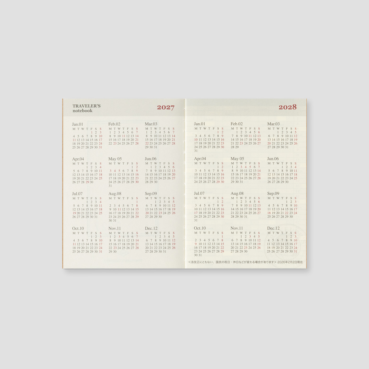 Traveler's Notebook Passport 2027 Monatskalender