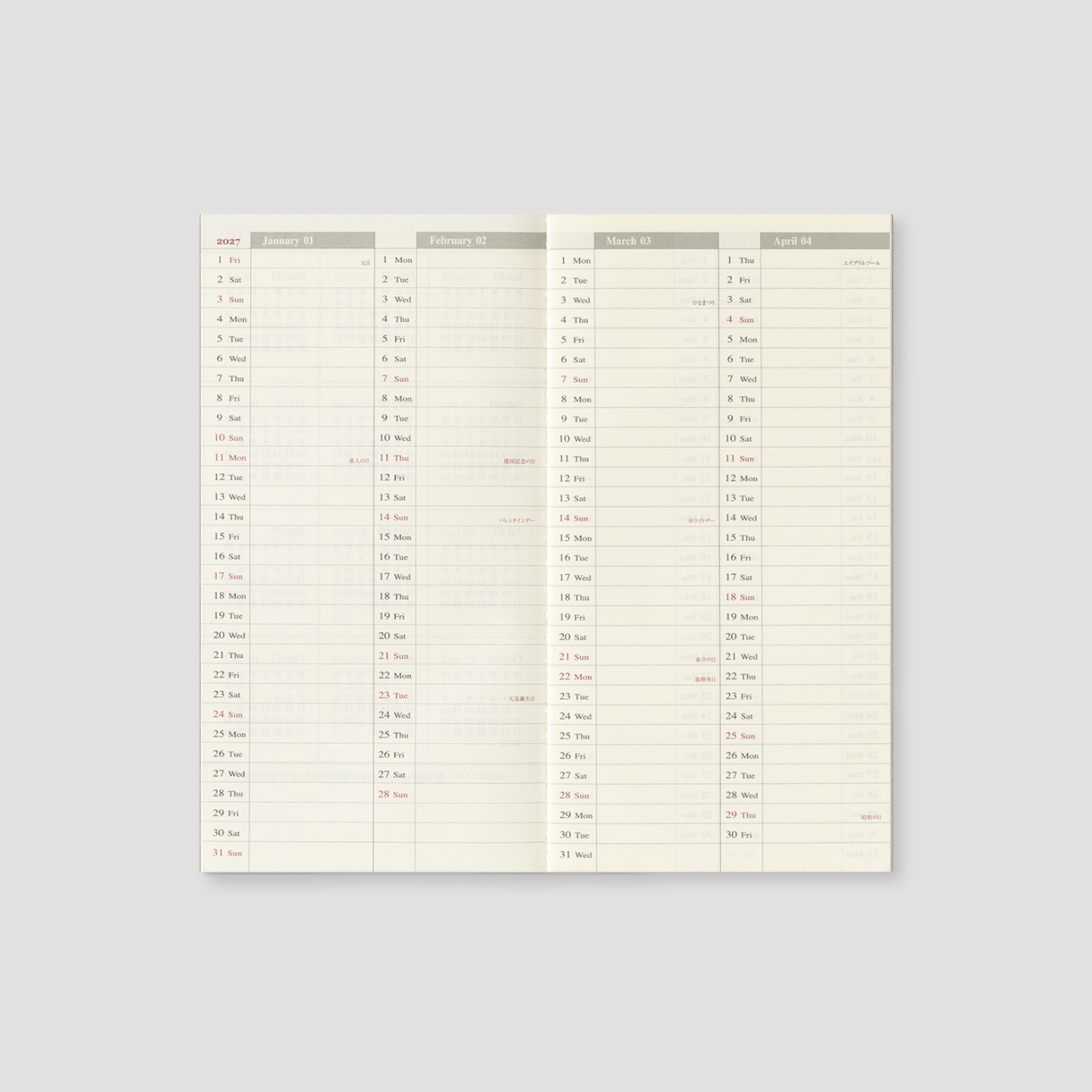 Traveler's Notebook Regular 2027 Wochenkalender+Memo