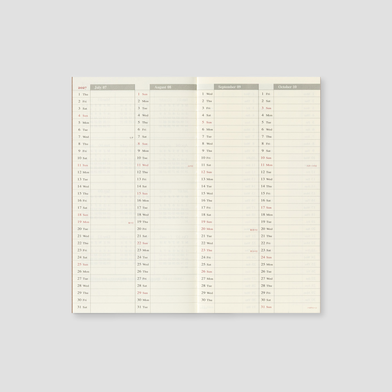 Traveler's Notebook Regular 2027 Wochenkalender vertikal