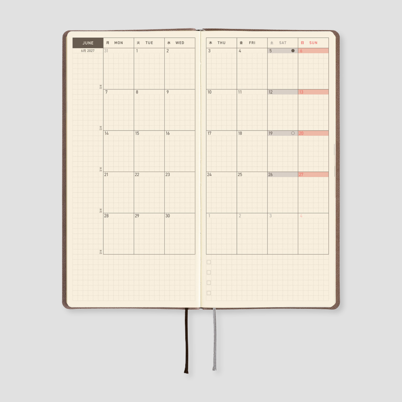 Hobonichi Taschenplaner 2027 Weeks Smooth: Cafe au Lait (engl.)