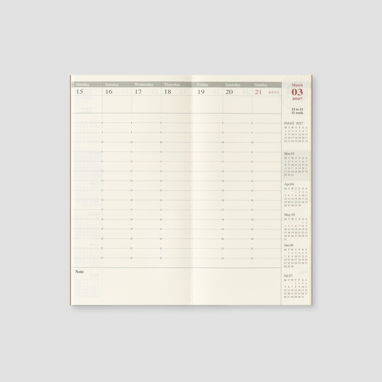 Traveler's Notebook Regular 2027 Wochenkalender vertikal