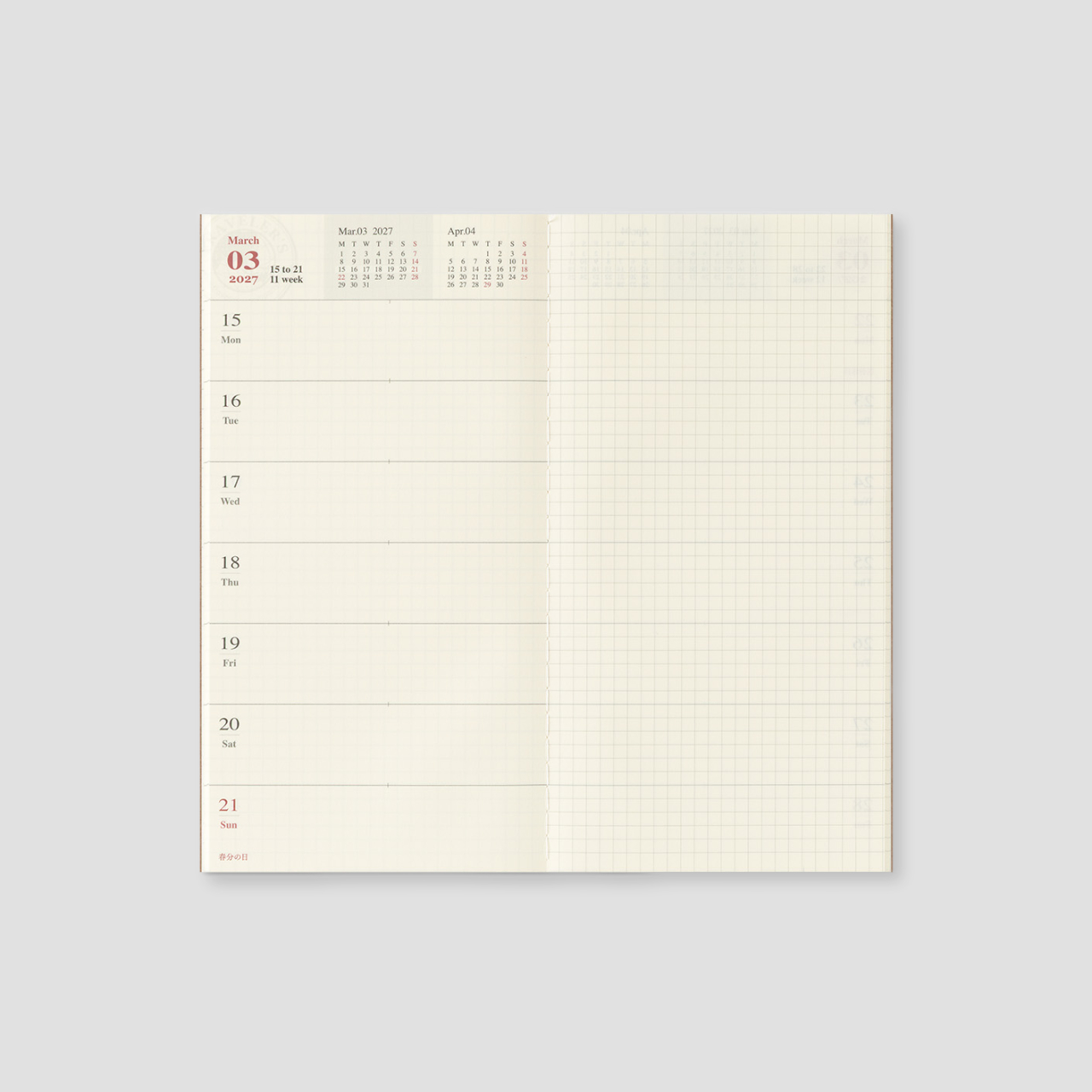 Traveler's Notebook Regular 2027 Wochenkalender+Memo
