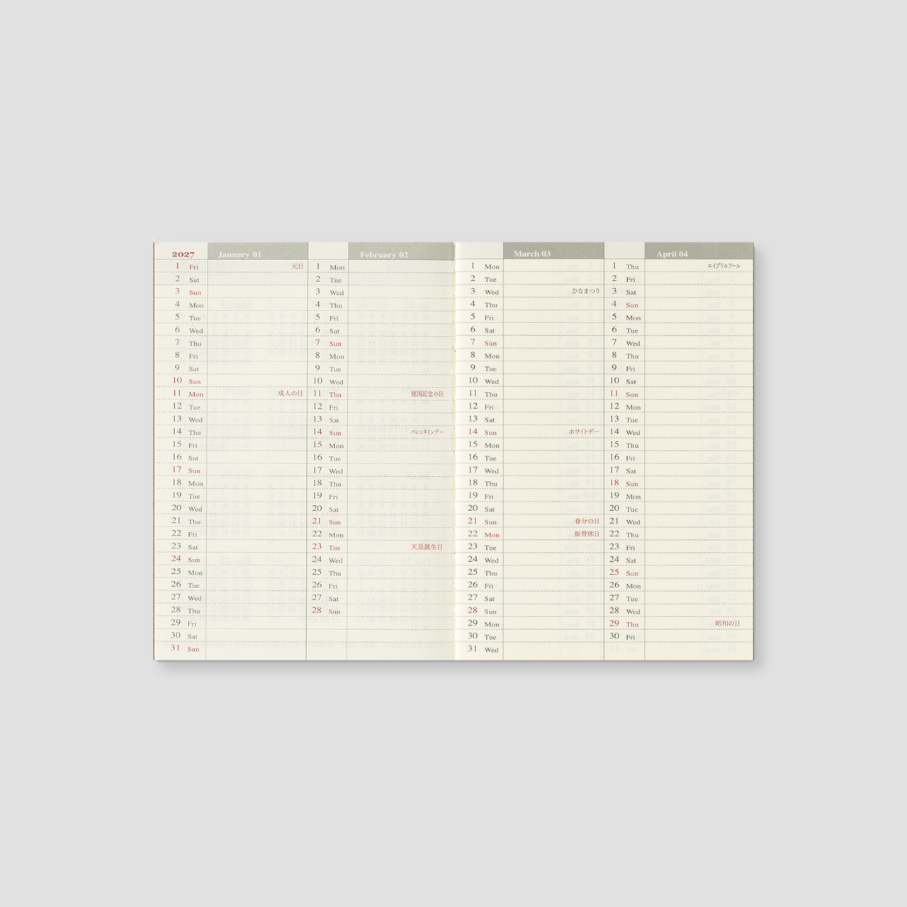 Traveler's Notebook Passport 2027 Weekly Planner