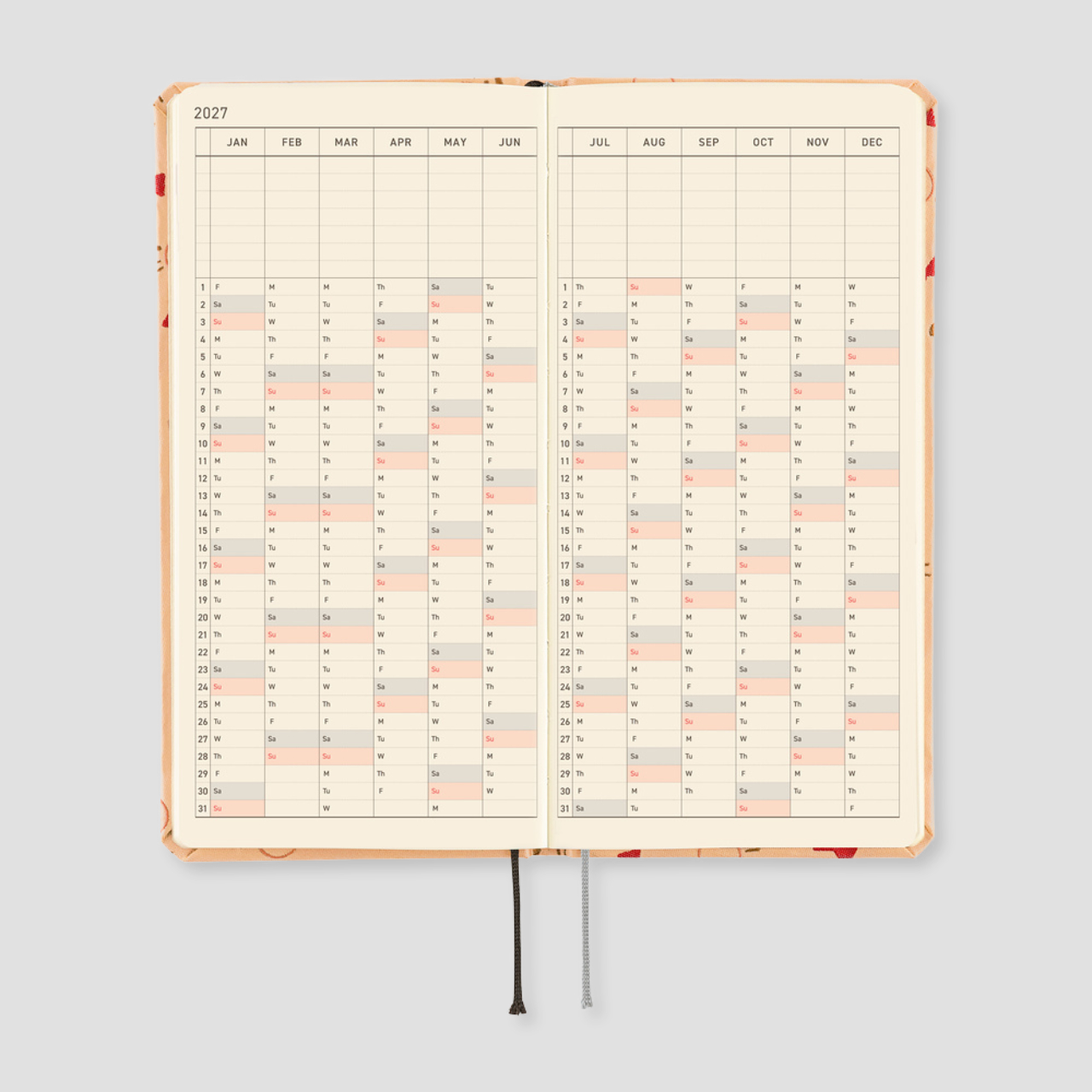 Hobonichi Taschenplaner 2027 Weeks MOTHER: Mr. Saturn Pattern (engl.)