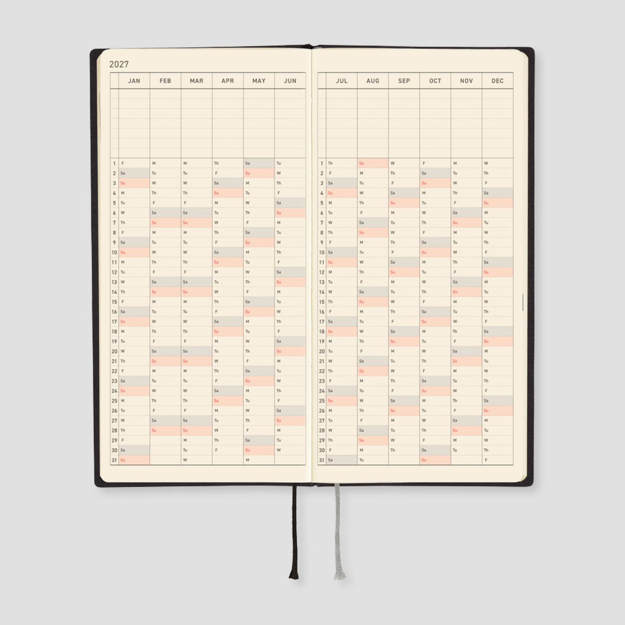Hobonichi Taschenplaner 2027 Weeks White Line: Black (engl.)