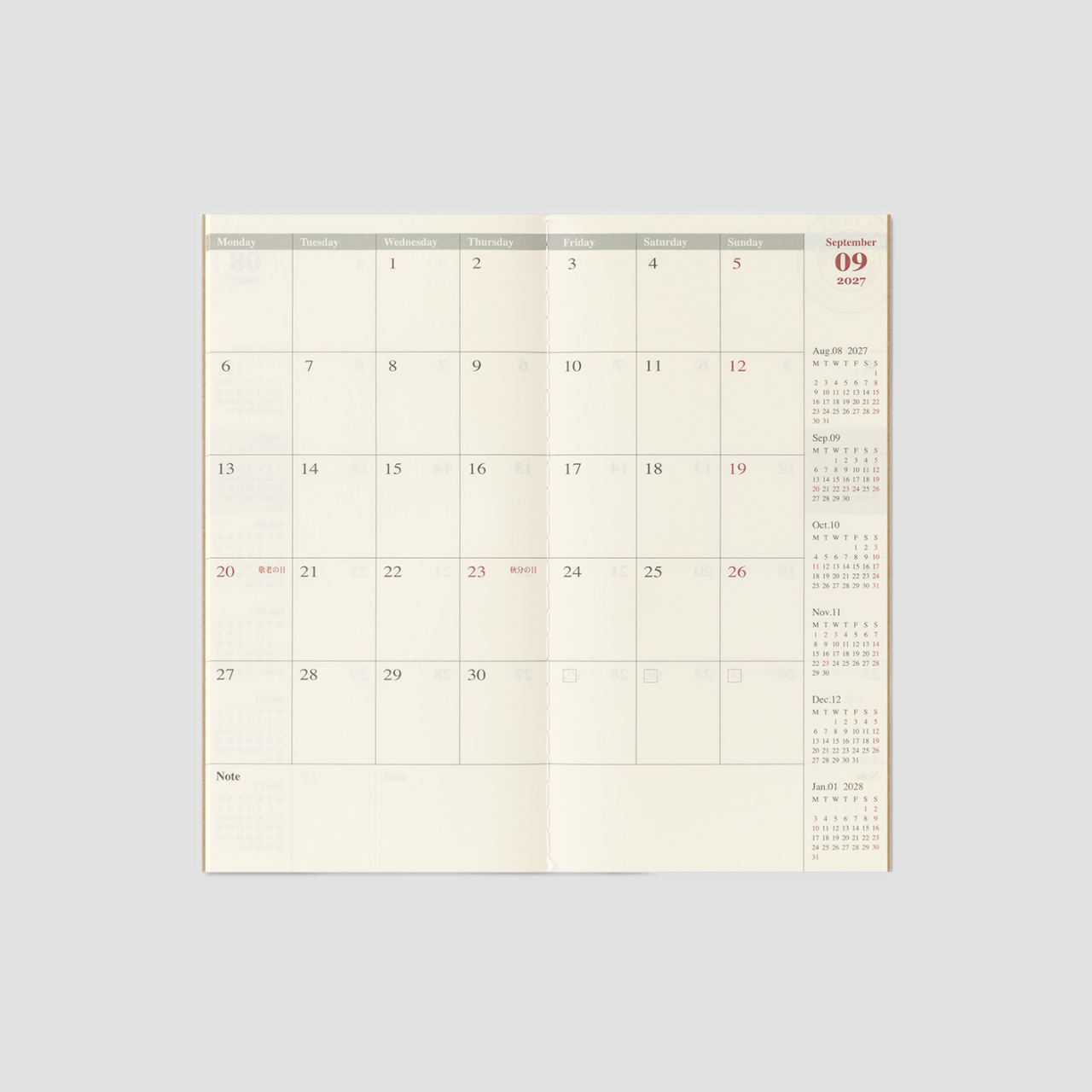 Traveler's Notebook Regular 2027 Monatskalender