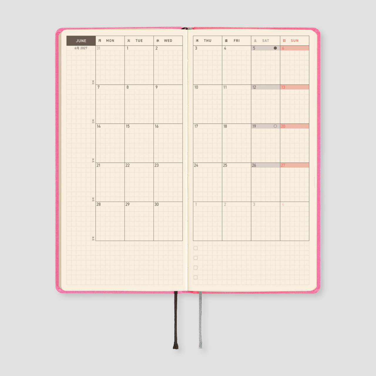 Hobonichi Taschenplaner 2027 Weeks Colors: Pink Sapphire (engl.)