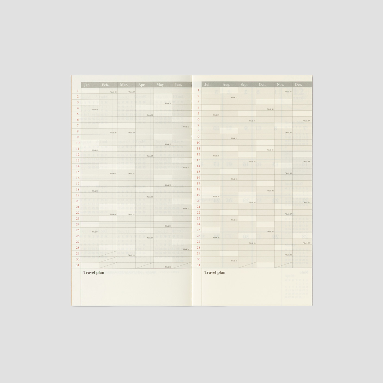 Traveler's Notebook Regular 2027 Monatskalender
