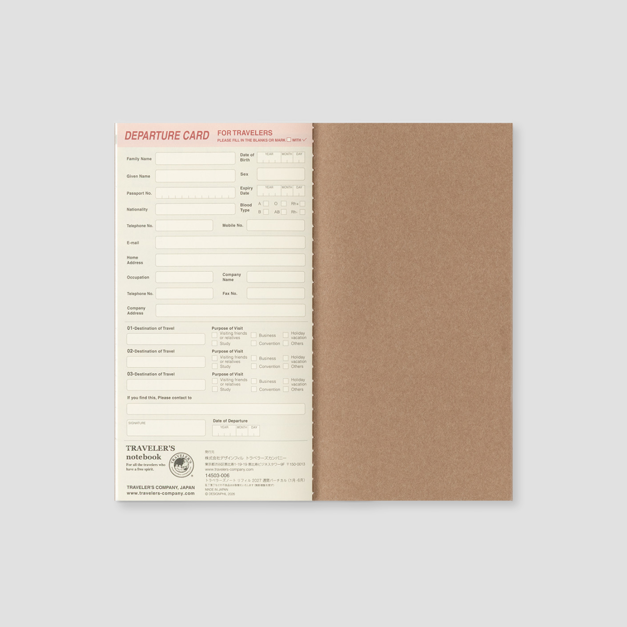 Traveler's Notebook Regular 2027 Wochenkalender vertikal
