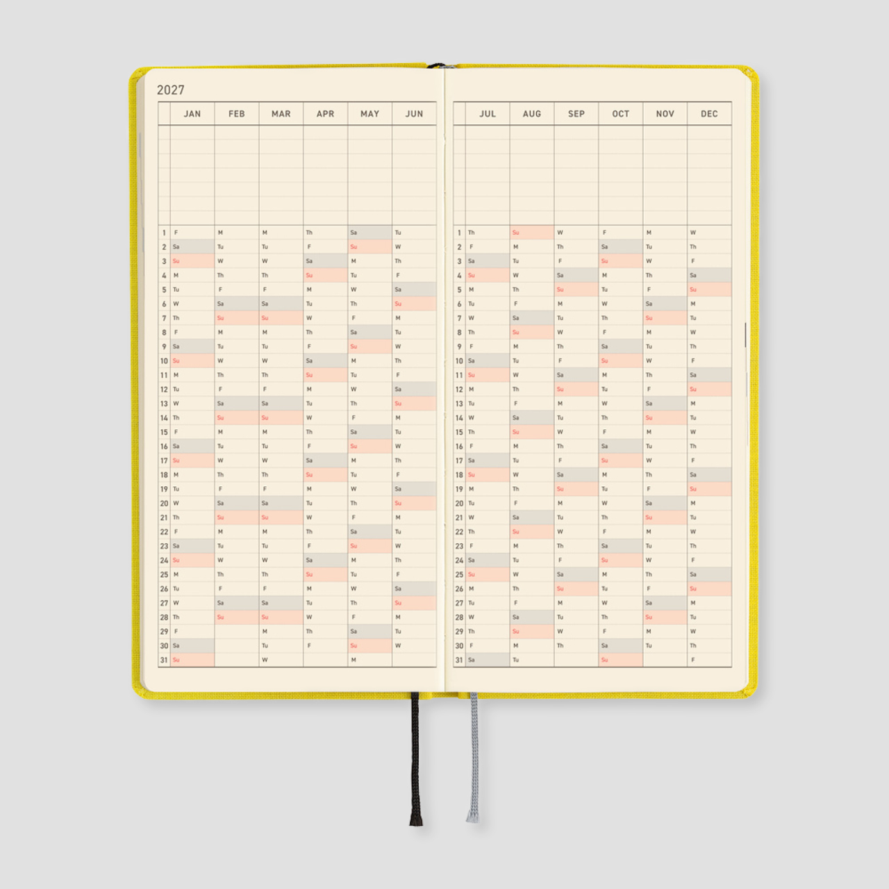 Hobonichi Taschenplaner 2027 Weeks Colors: Canaria Yellow (engl.)