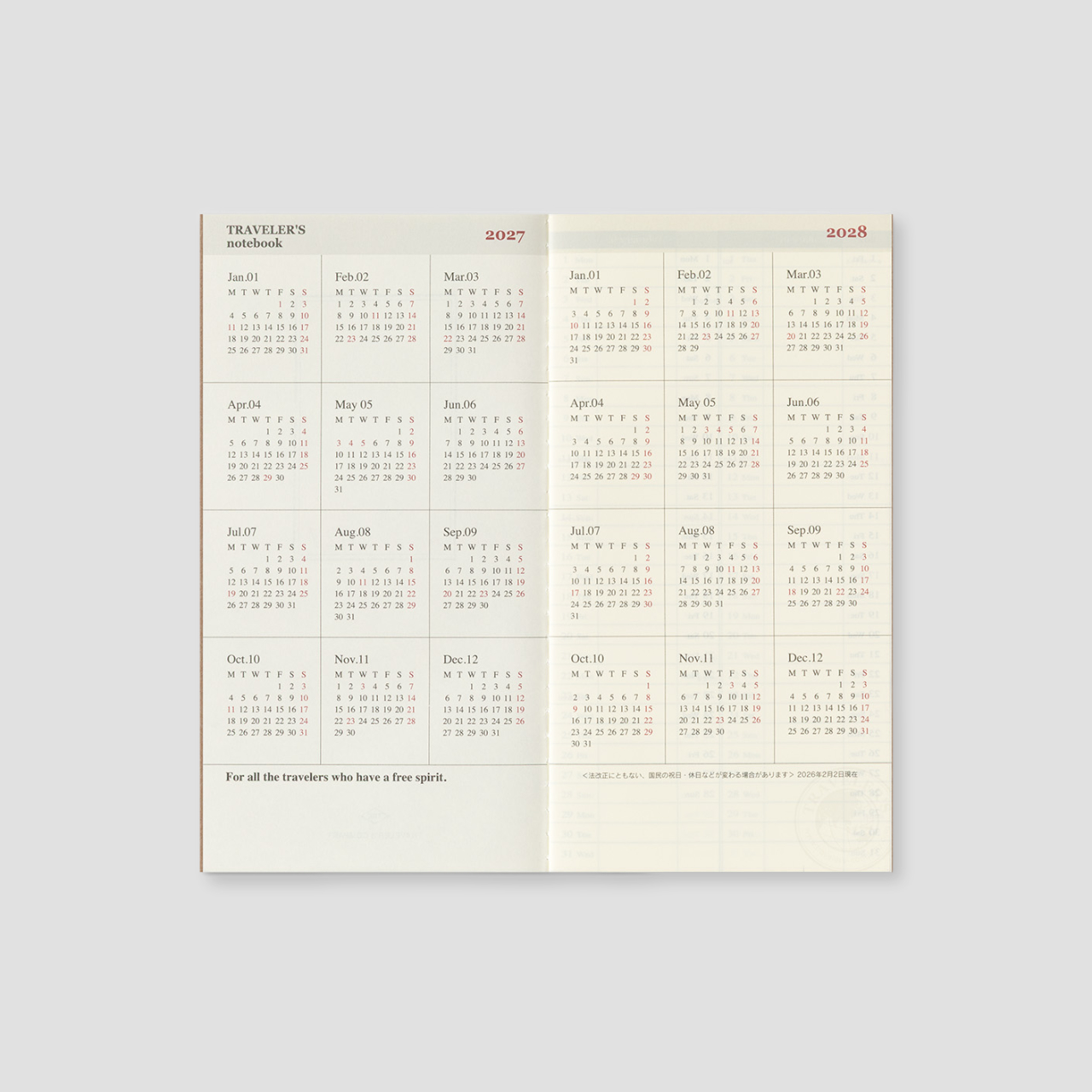 Traveler's Notebook Regular 2027 Wochenkalender+Memo