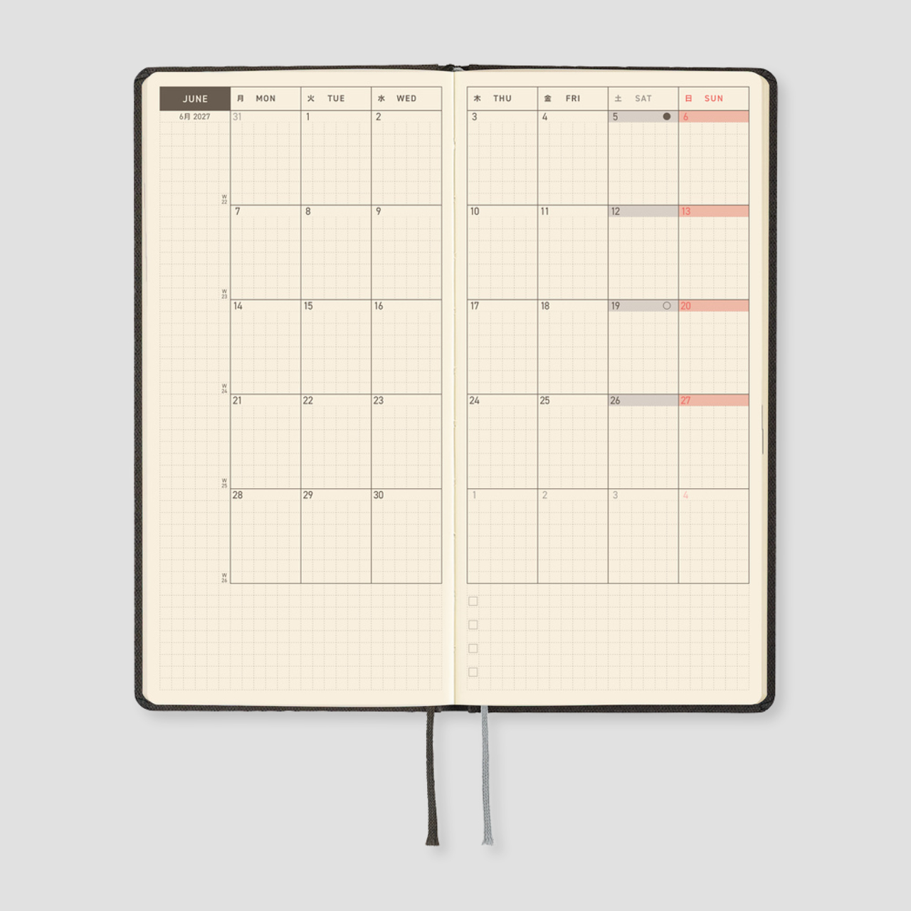 Hobonichi Taschenplaner 2027 Weeks Paper Series: Black Argyle (engl.)