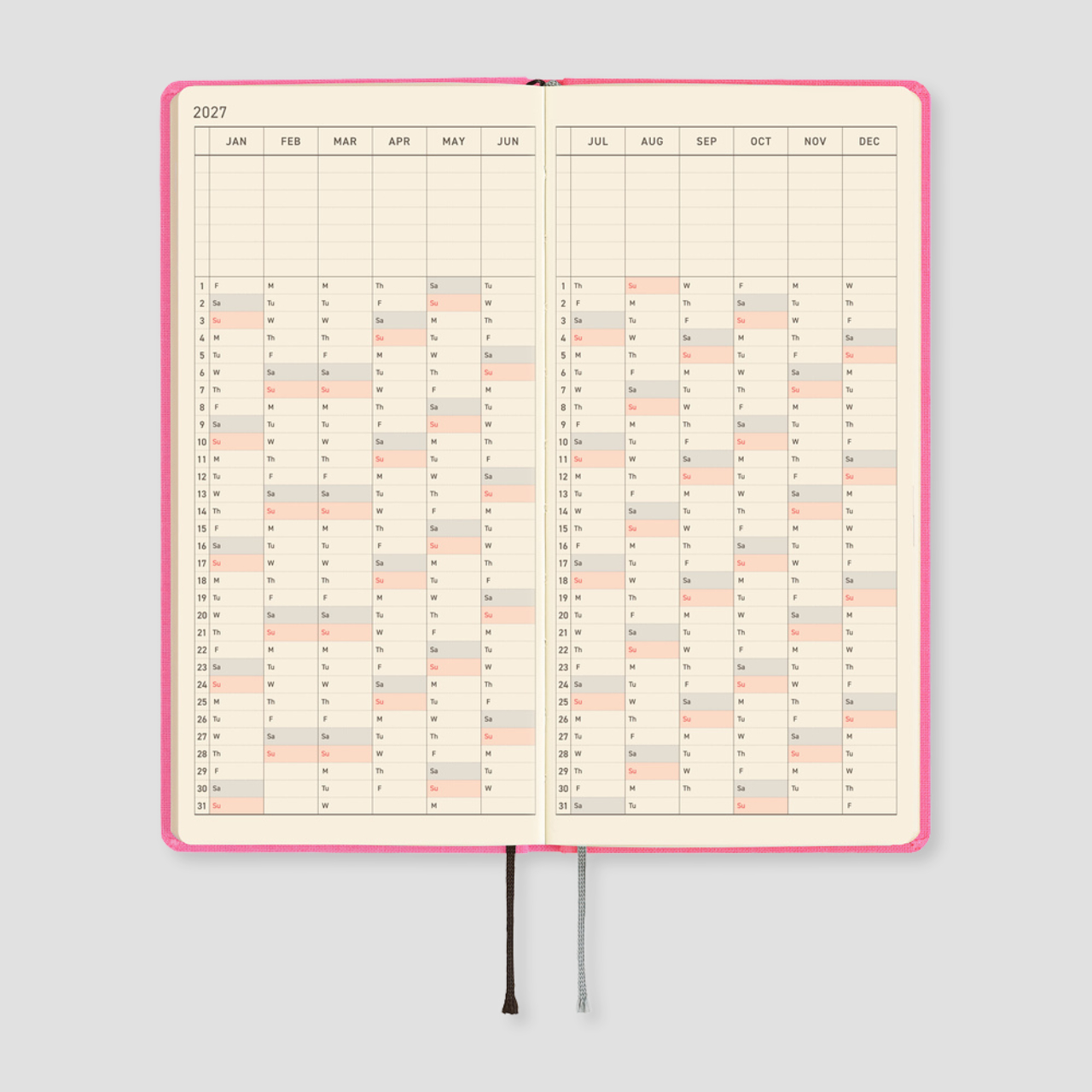 Hobonichi Taschenplaner 2027 Weeks Colors: Pink Sapphire (engl.)