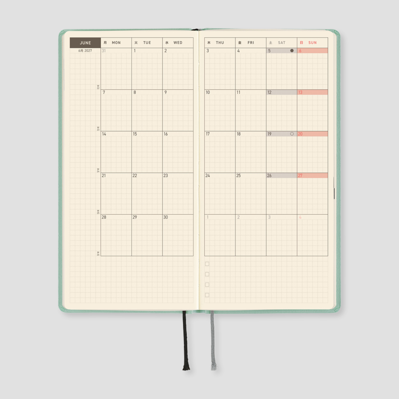 Hobonichi Taschenplaner 2027 Weeks Paper Series: Frosty Jade (engl.)