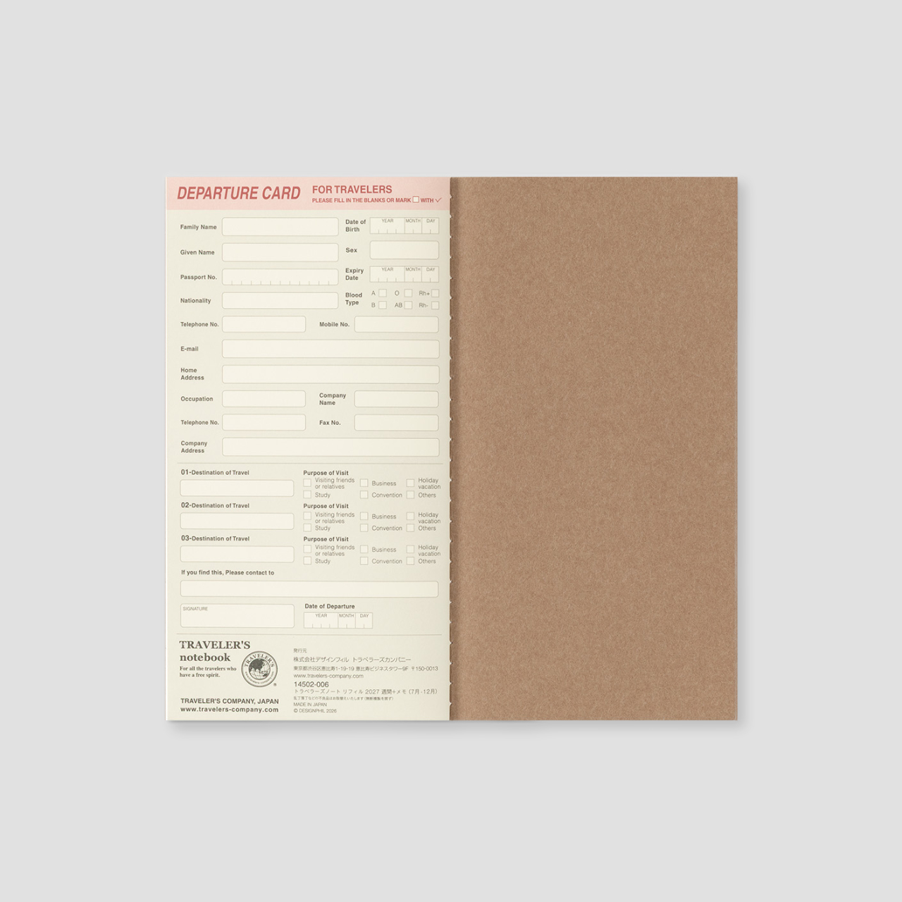 Traveler's Notebook Regular 2027 Wochenkalender+Memo