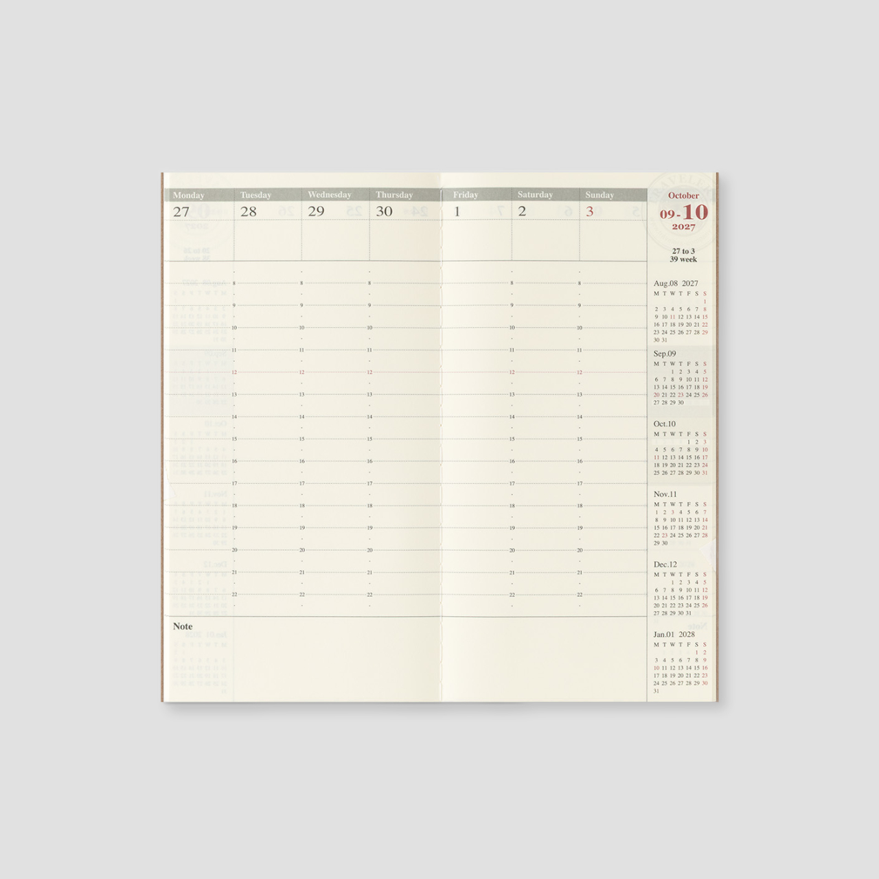 Traveler's Notebook Regular 2027 Wochenkalender vertikal
