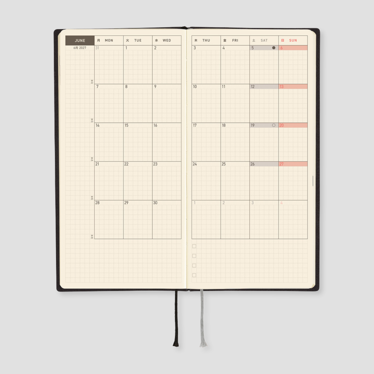 Hobonichi Taschenplaner 2027 Weeks White Line: Black (engl.)