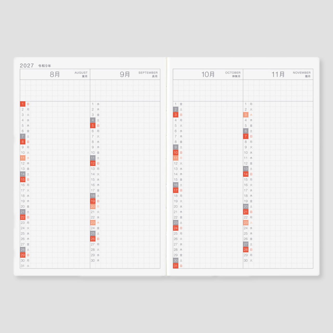 Hobonichi Planner Techo 2027 Original Avec Books (A6, jap.)