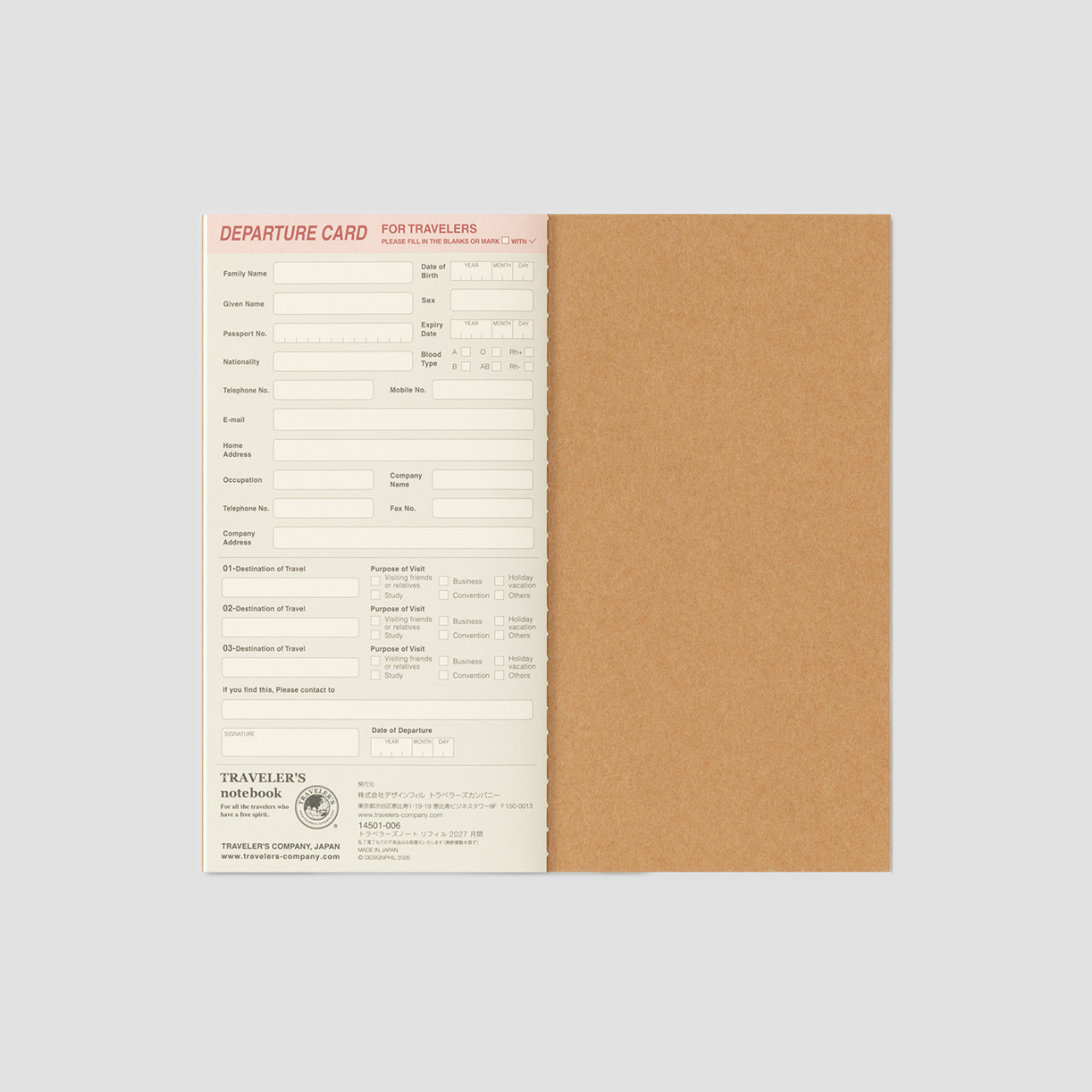 Traveler's Notebook Regular 2027 Monatskalender